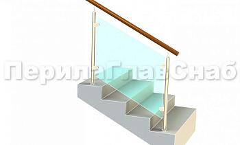 Ограждение с деревянным поручнем с зажимными стеклодержателями и стойками в Ростове-на-Дону. Готовые проекты ПерилаГлавСнаб