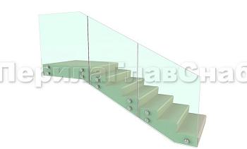 Ограждение для лестницы на несущем стекле с точечным креплением в торец для крыльца в Ростове-на-Дону. Готовые проекты ПерилаГлавСнаб