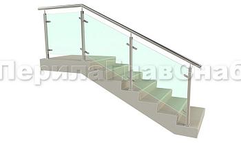 Ограждение лестницы с квадратными стойками и пластинчатыми стеклодержателями в Ростове-на-Дону. Готовые проекты ПерилаГлавСнаб
