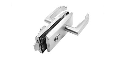 Замок для стеклянной двери с нажимной ручкой и притвором, евроцилиндр односторонний ключ/защелка, с ответной частью на стену, шлифованный t155-2 SSS  купить в Ростове-на-Дону