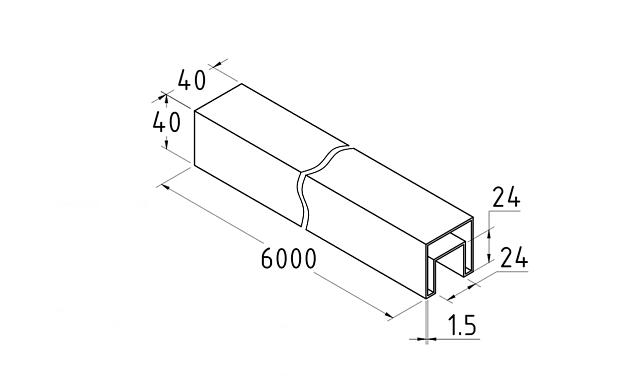 Труба 40х40 мм с пазом 24 х 24 под стекло, шлифованная, AISI201, k856-4 2