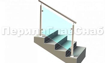 Ограждение лестницы с квадратным поручнем с зажимными стеклодержателями и квадратными стойками в Ростове-на-Дону. Готовые проекты ПерилаГлавСнаб