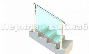 Ограждения для лестницы с поручнем на выносе с зажимными стеклодержателями и квадратными стойками в Ростове-на-Дону. Готовые проекты ПерилаГлавСнаб