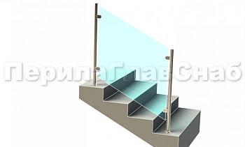 Ограждения лестницы без поручня с зажимными стеклодержателями и стойками в Ростове-на-Дону. Готовые проекты ПерилаГлавСнаб