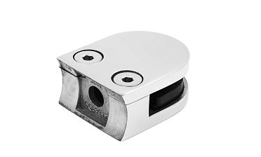 Стеклодержатель литой с вставками под стекло 8-10 мм, 4+4 мм, закругленный под стойку Ø38,1 мм (40х22х50), полированный, (AISI 304) k001-10 купить в Ростове-на-Дону