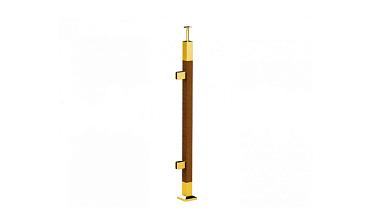 Готовая стойка 40х40х950 мм, деревянная, со вставками из нержавеющей стали 2х100 мм с 2 зажимными стеклодержателями, под золото k740-4-L-G купить в Ростове-на-Дону