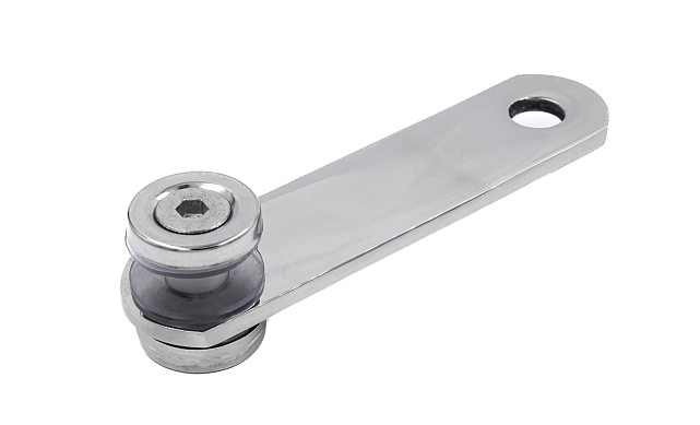 Стеклодержатель пластинчатый 2хМ8 (половинка), по центрам 85х5 мм, полированный, шайбы 5 мм штамп., под стекло 6-12 мм, (AISI 304) k023-1/2