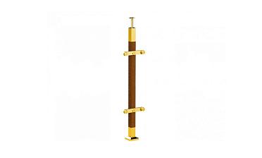 Готовая стойка 40х40х950 мм, деревянная, со вставками из нержавеющей стали 2х100 мм с 2 пластинчатыми стеклодержателями, под золото k740-2-G купить в Ростове-на-Дону