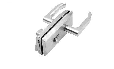 Замок для стеклянной двери с нажимной ручкой без притвора, евроцилиндр односторонний ключ/защелка, в комплекте ответная часть на стекло t155 SSS  купить в Ростове-на-Дону