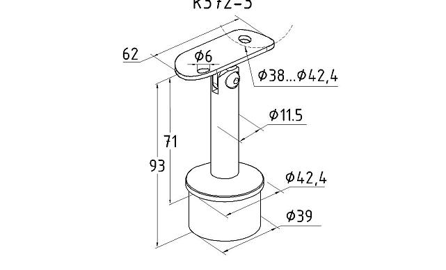 Наконечник стойки палец, Ø42.4 мм, с ложементом под поручень Ø38.1-42.4мм (aisi 304), k372-3 2