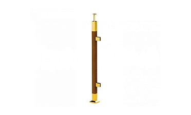Готовая стойка 40х40х950 мм, деревянная, со вставками из нержавеющей стали 2х100 мм с 2 зажимными стеклодержателями, под золото k740-4-R-G купить в Ростове-на-Дону