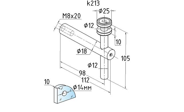 Спайдерный стеклодержатель для стекла 10 мм (5+5 мм), регулируемый, полированный (AISI 304) k213 2