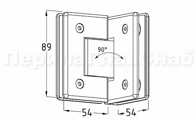 Петля для душевой кабины стекло-стекло 90° 90х55 мм шлифованная  t304 SSS 3