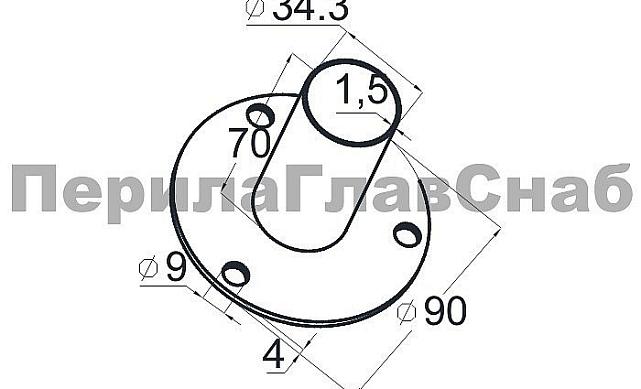 Треханкерная закладная для трубы Ø38.1х1.5 мм, на деревянную ступень ФЛАНЕЦ 3 мм (AISI 316) k232-3 2