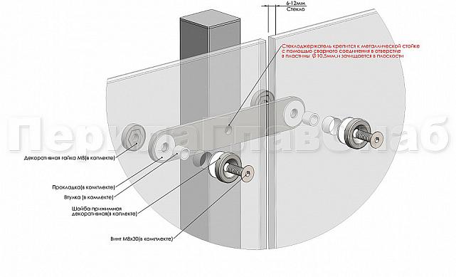 Стеклодержатель пластинчатый, под стекло 6-12 мм, полированный, по центрам 172х5 мм (AISI 304) k023-6 3