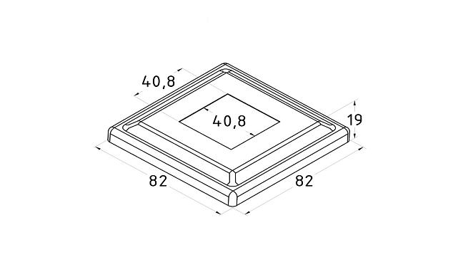 Низ стойки фигурный под трубу 40х40 мм, 82х82х0.8, высота 19 мм, полированный (AISI 304) k030 2