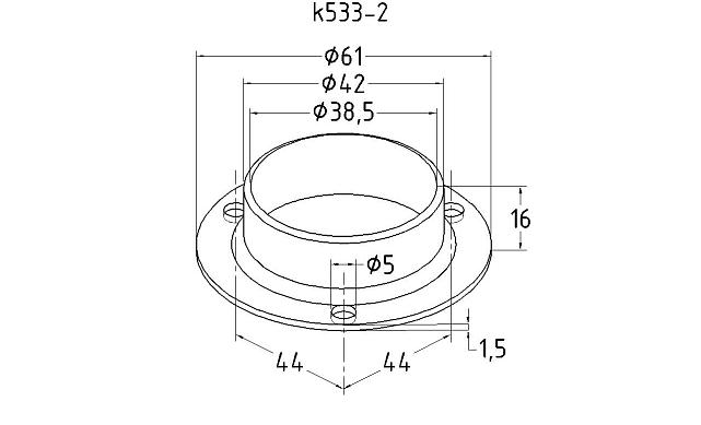 Фланец штампованный, для трубы Ø38.1 мм, полированный, внешний диаметр Ø68 мм, толщина 1.3 мм (AISI 304) k533-2 3