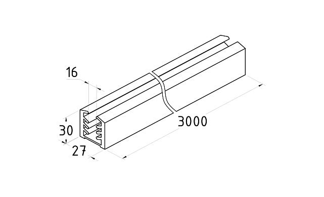 Уплотнитель в поручень с пазом 27х30 для стекла 8+8 мм, EPDM Фk307 2