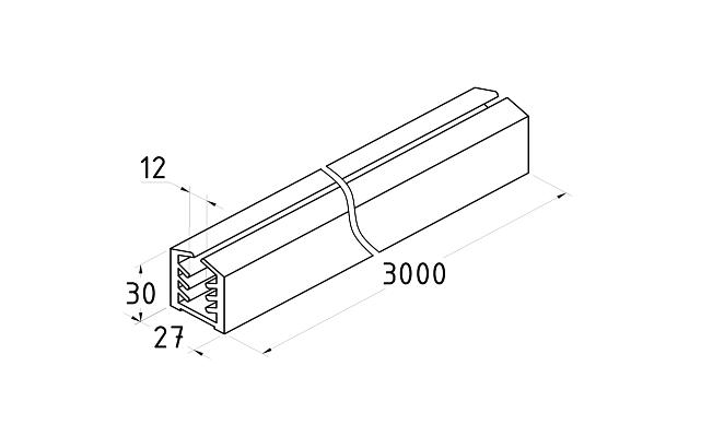 Уплотнитель в поручень с пазом 27х30 для стекла 12 мм, EPDM Фk306 2