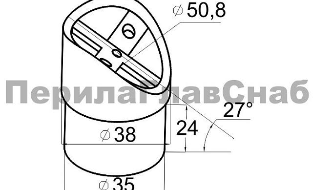 Наконечник седловина косая 30° на стойку Ø38.1 мм, под поручень Ø50.8 мм, литая, полированная, AISI 304, k045-1 2