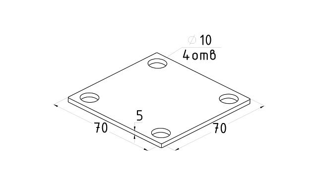 Фланец стойки 71х71х5 (4.3), AISI 304, 4 отв. М10 k115-4  3