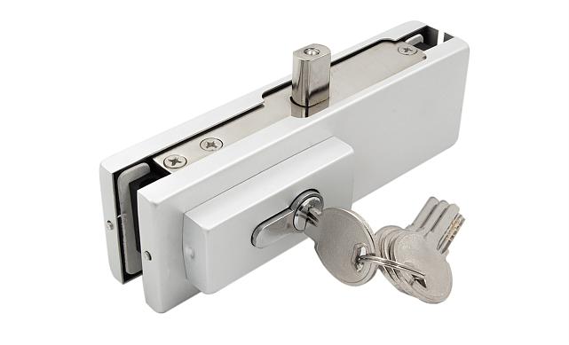 Замок для стеклянной двери угловой с круглым ригелем комплект, под алюминий t150 AL 8