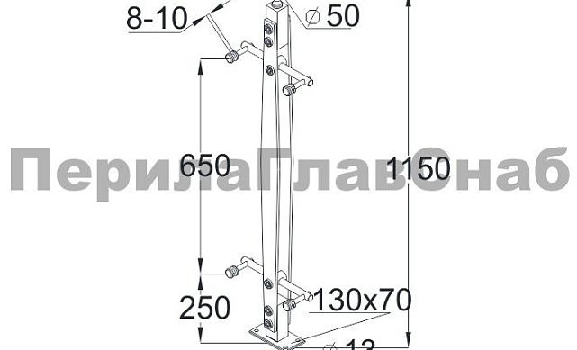 Стойка эксклюзивная из двух пластин с двумя спайдерными стеклодержателями, крепление в пол, регулируемый ложемент (AISI 304) k774 2